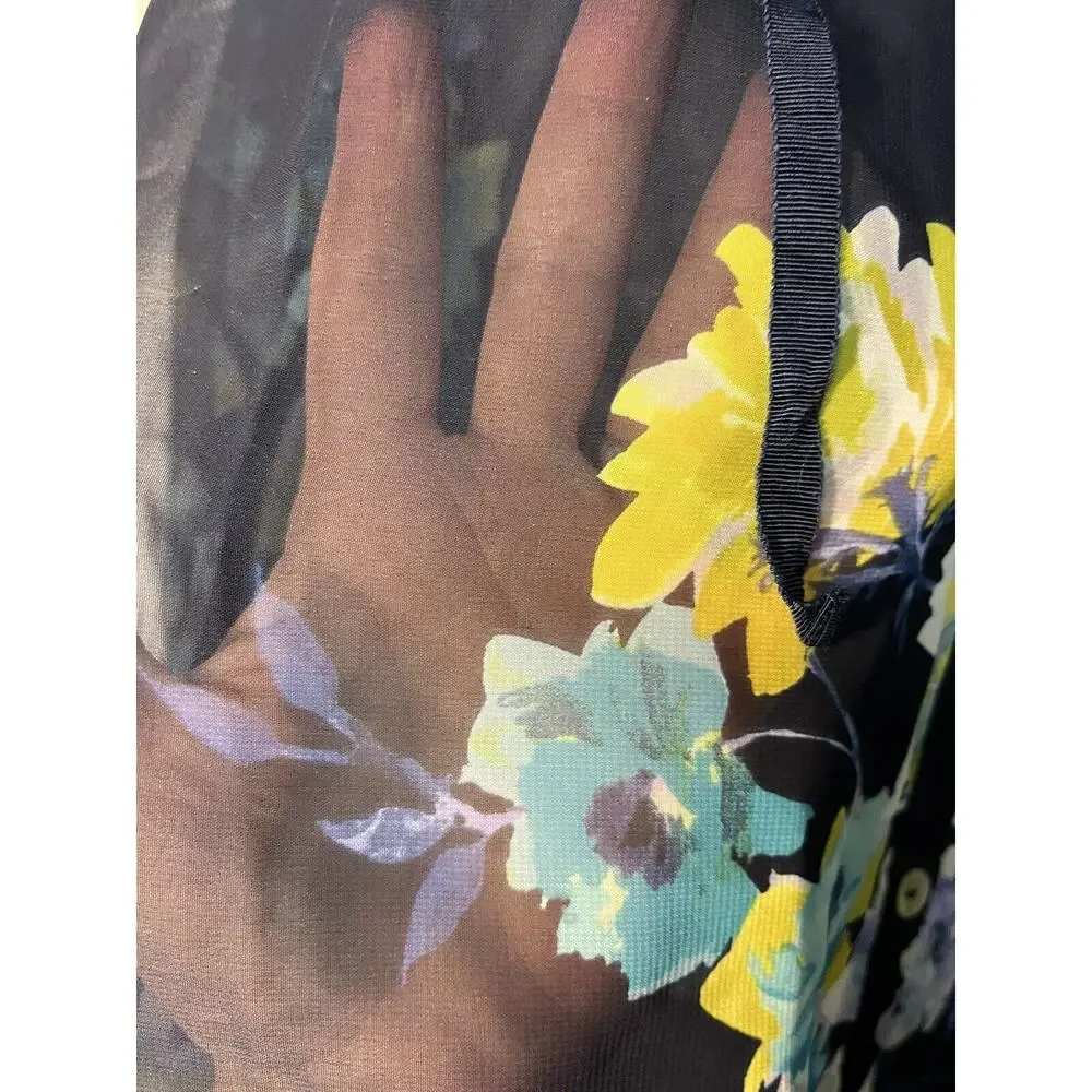 Susan Graver Women's Blue Floral Sheer Button Up Blouse 2 Bloom Core Feminine - Picture 2 of 9